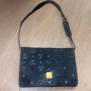 Authentic vintage MCM nylon black shoulder bag clutch flap bag